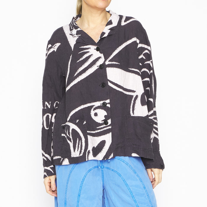 Linen Jacket w/ Black Print