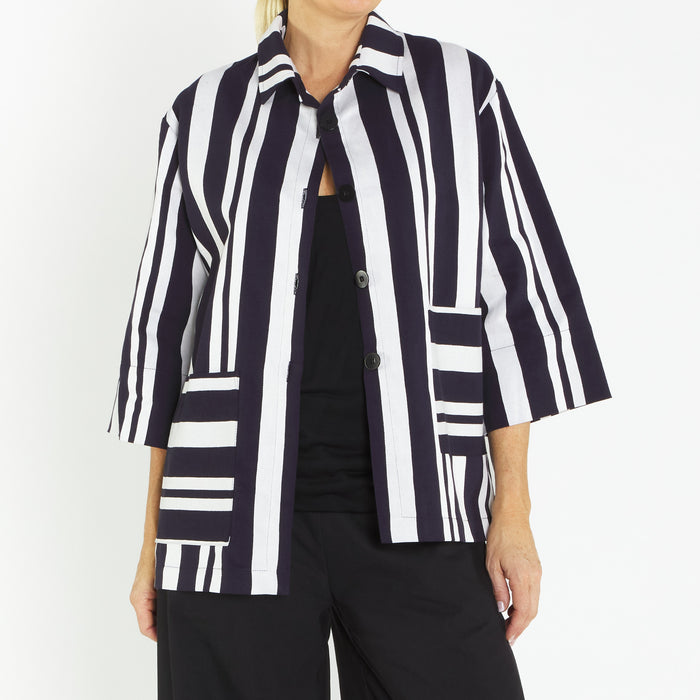 Lucy Navy Stripe Linen Jacket