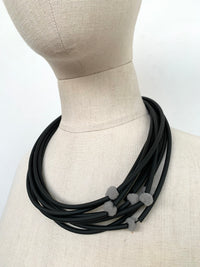 Grey Pon Pon Black Necklace