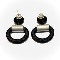 CB455 - Donut Cord Hanging Earring in Black/ Silver