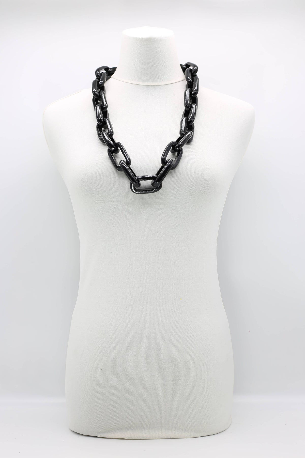 Rectangular Black Wooden Chain Necklace