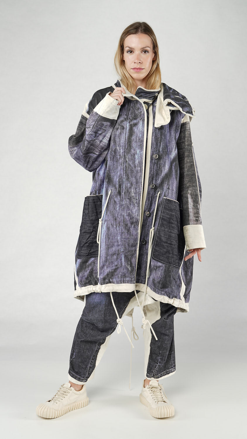 Denim Print Hood Coat