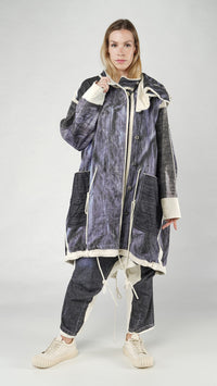 Denim Print Hood Coat