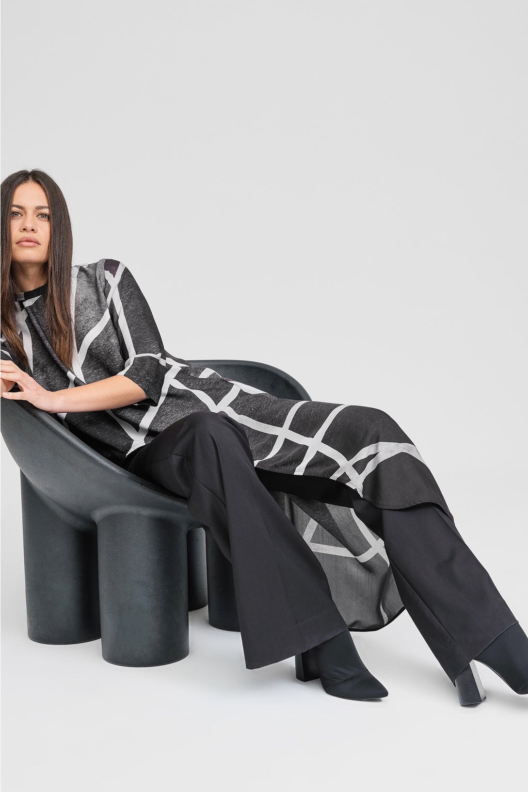 Curve Tunic - Grid Print