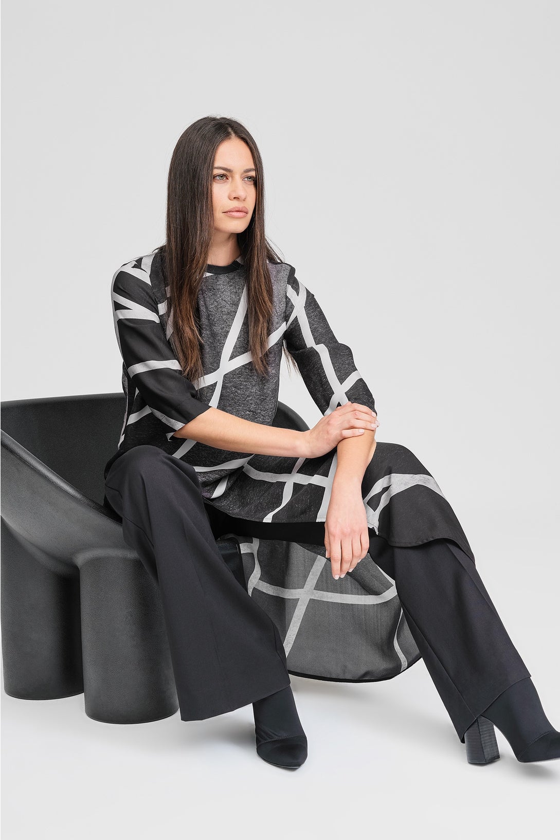 Curve Tunic - Grid Print