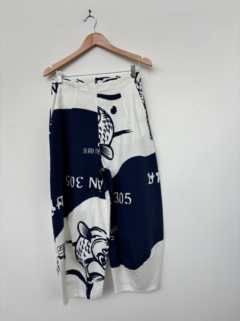Navy Print Trousers
