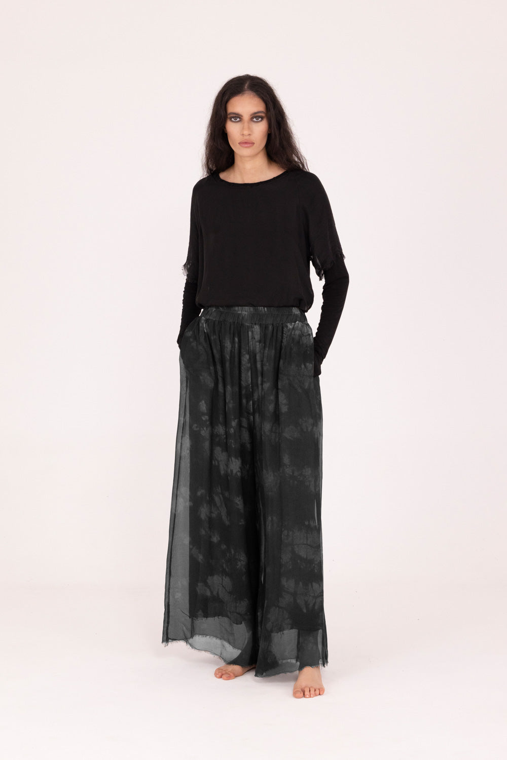 S196 Ash Grey Print Pant