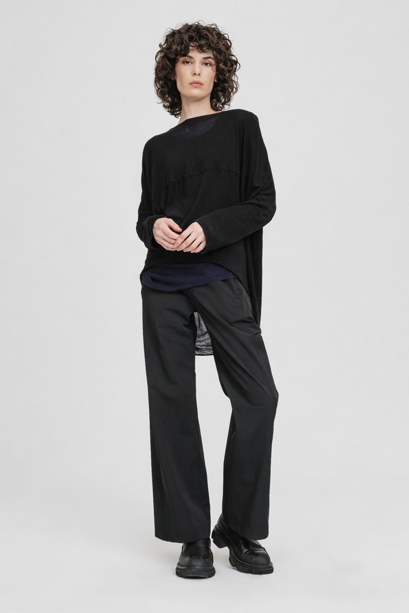 Sleeved Knit Ellipse Top - Black