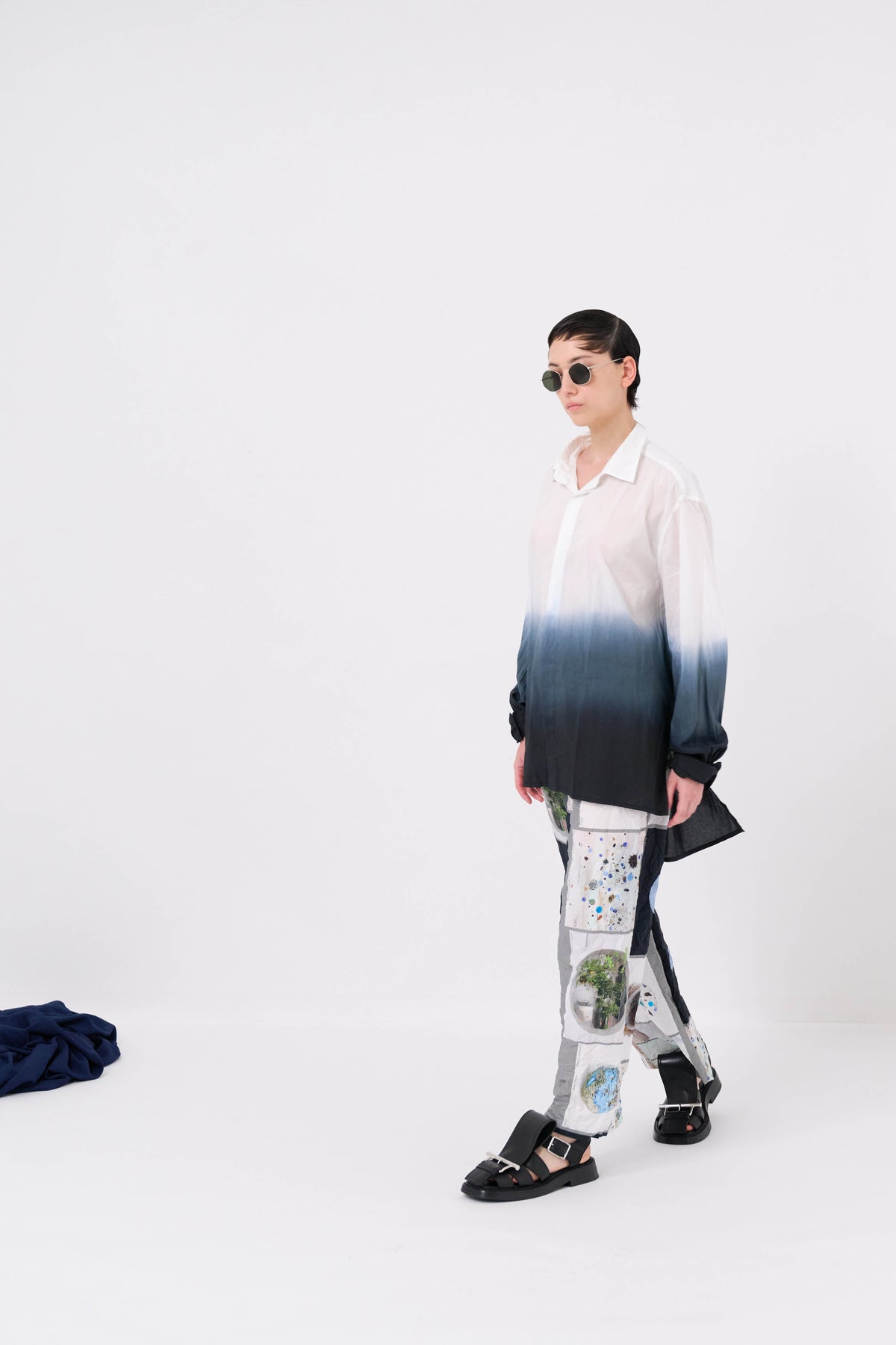 Long Wide Crinkled Print Pant