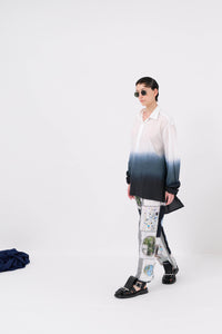 Long Wide Crinkled Print Pant