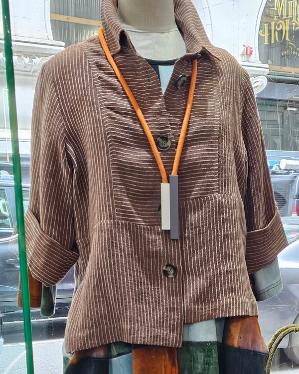 CB395 - Linear Bar Pendant Necklace, Grey/Silver/Orangecord