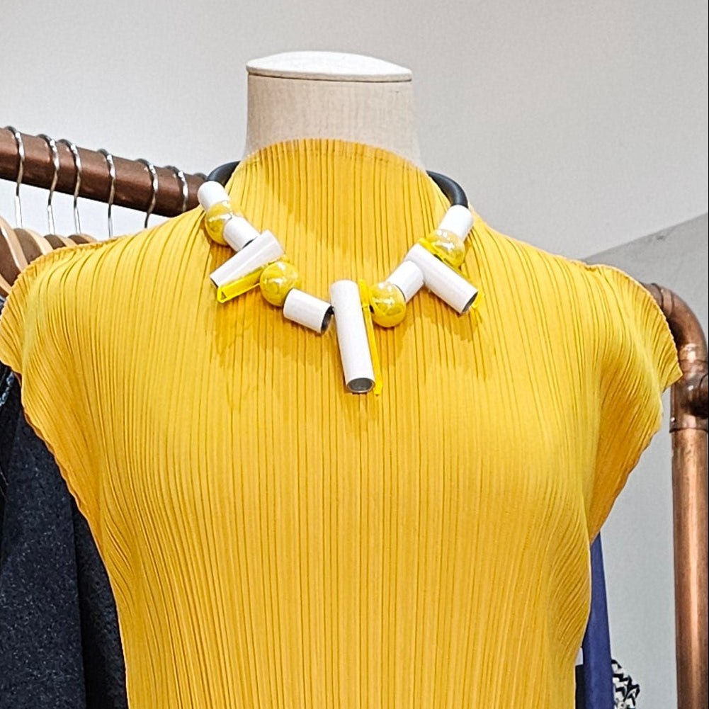 CB391 Ceramic Bead Multi Tube Necklace Yellow