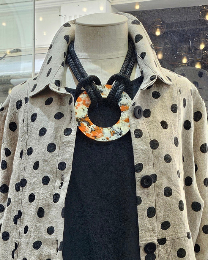 CB98 - Climb Cord Plexiglass short necklace, Orange Marble