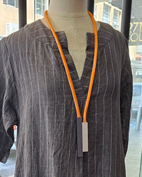 CB395 - Linear Bar Pendant Necklace, Grey/Silver/Orangecord