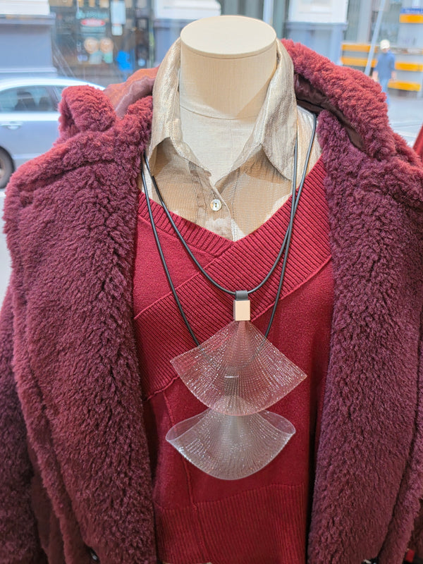 CB553 - Mesh fan Necklace, Silver/PinkMesh