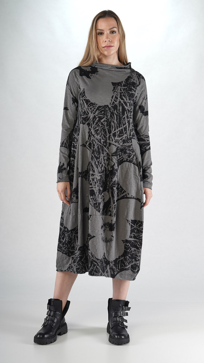364 0905 Jersey Dress in Grey Garden Print