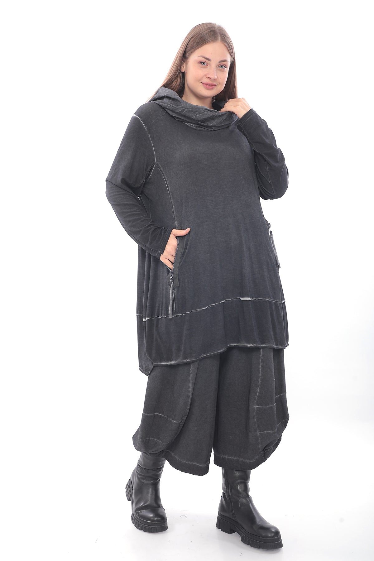 Cowl Neck Tunic in Anthracite