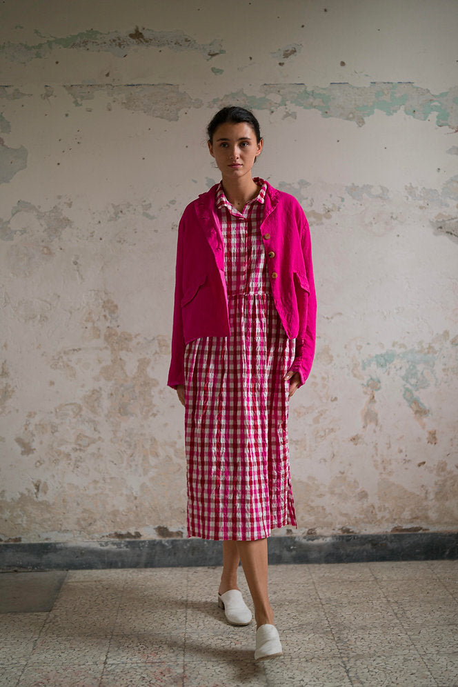 261128 Destiny Red Pink Check Dress