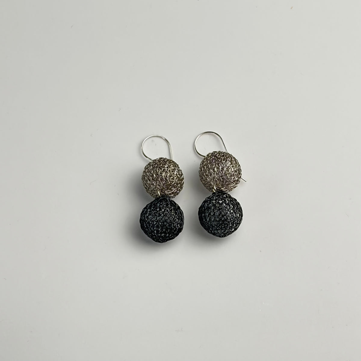 Twin Ball Small Earrings, Silver/Oxidised