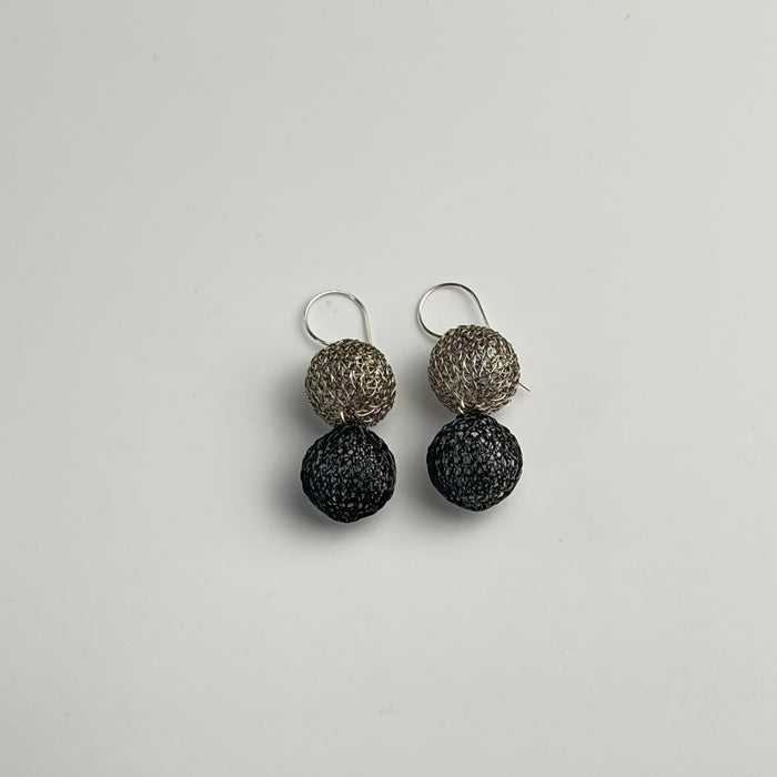 Twin Ball Small Earrings, Silver/Oxidised