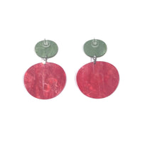 CB257- Green with Orange Marble Drop Disc Earrings