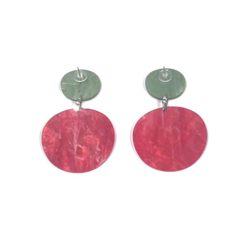 CB257- Green with Orange Marble Drop Disc Earrings
