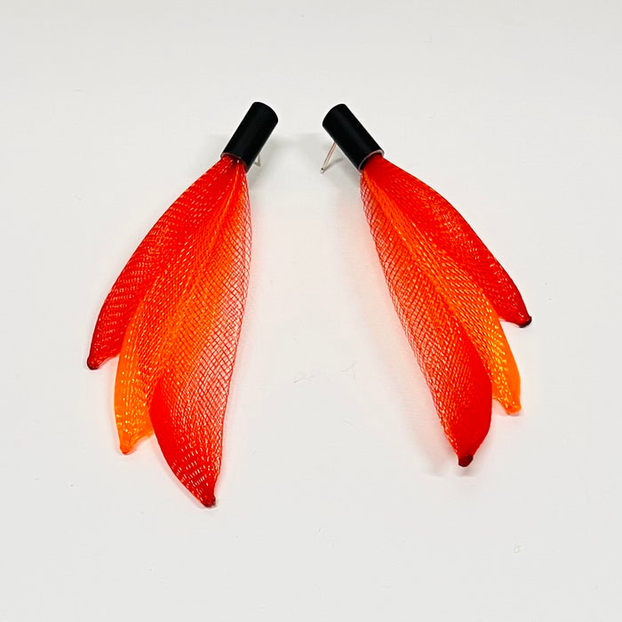 CB609 - Orange Red Mix Mesh Earrings