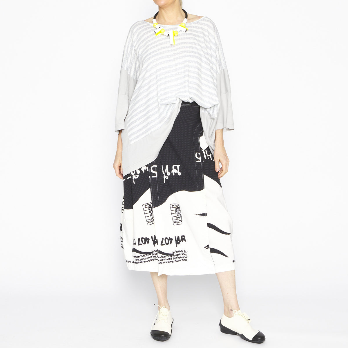 Grey Print Panel T Shirt