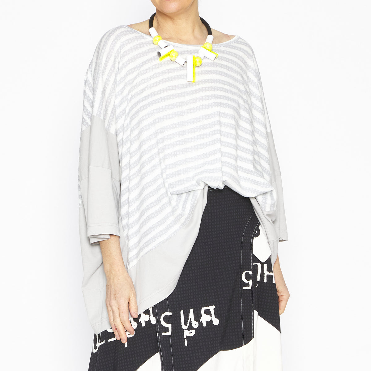 Grey Print Panel T Shirt