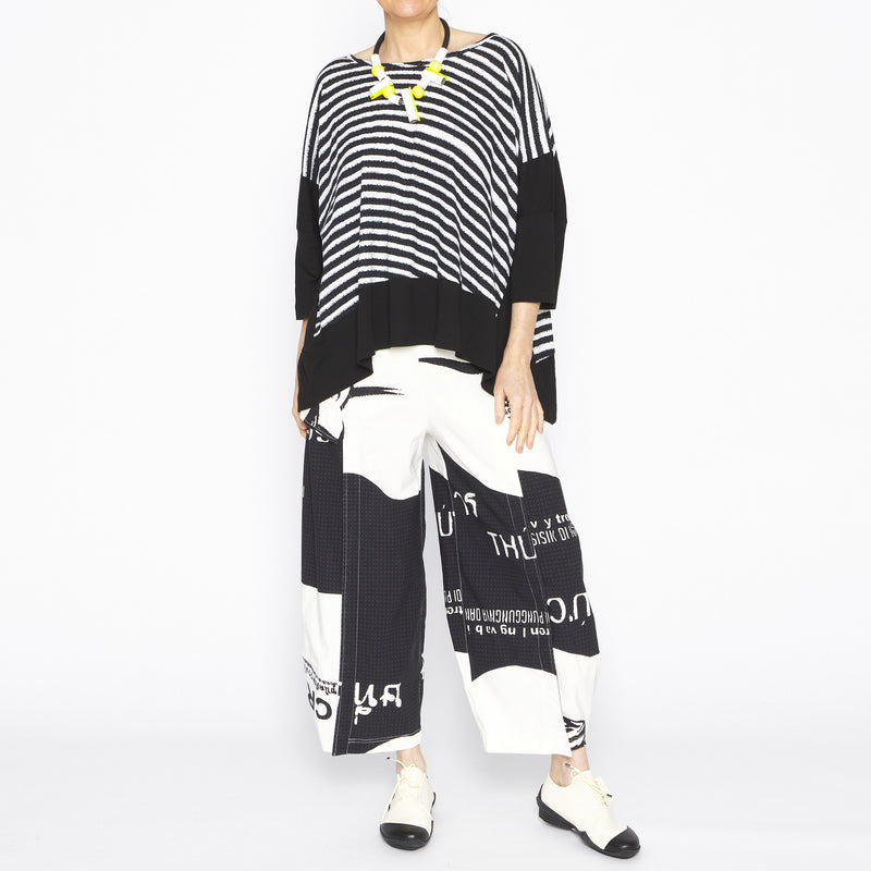 Black Print Panel T Shirt