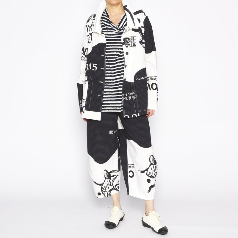 Collared Black Print Jacket