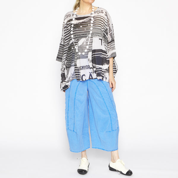 Black & White Print Gather Top