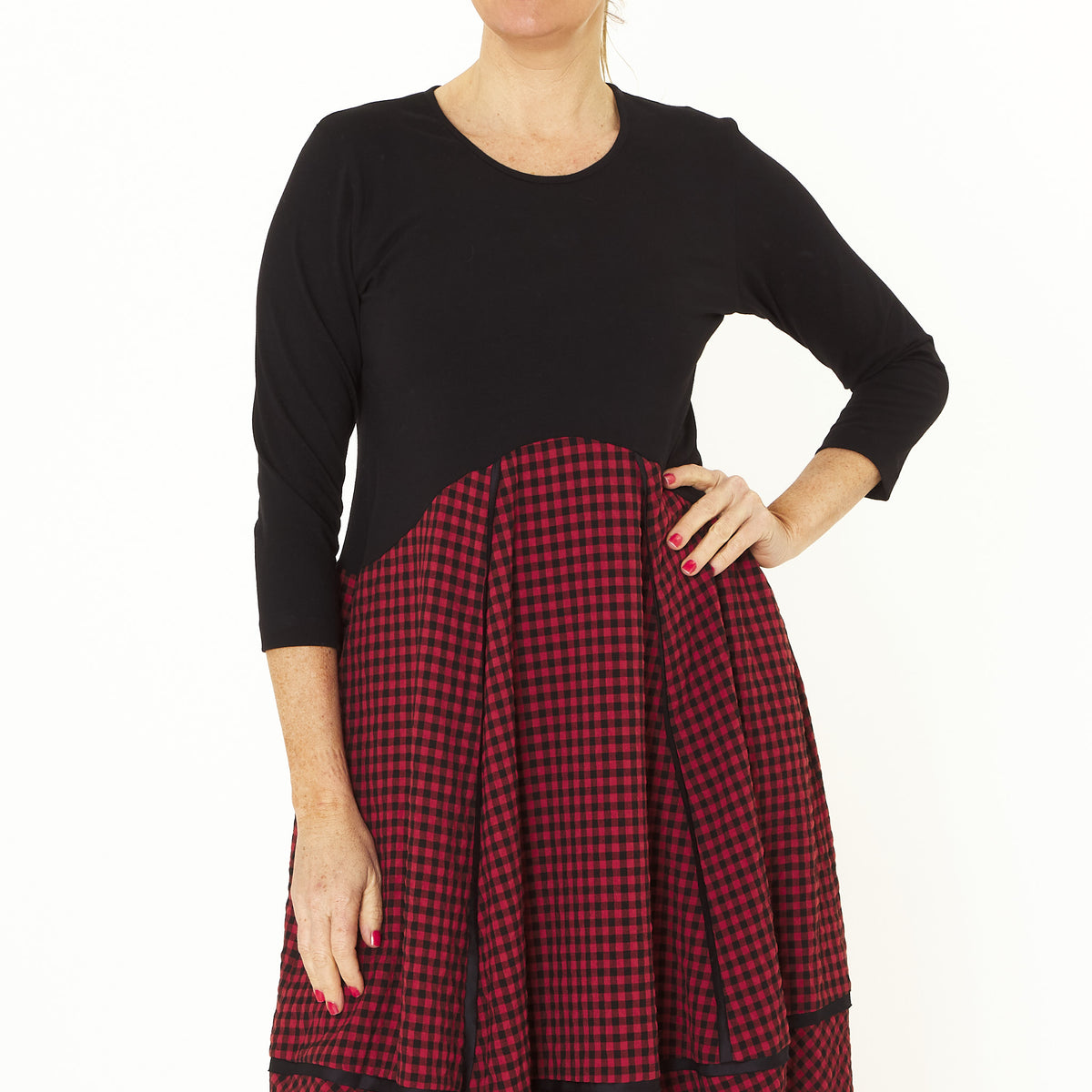 Archer Rouge Check Dress w/ 3/4 Sleeves