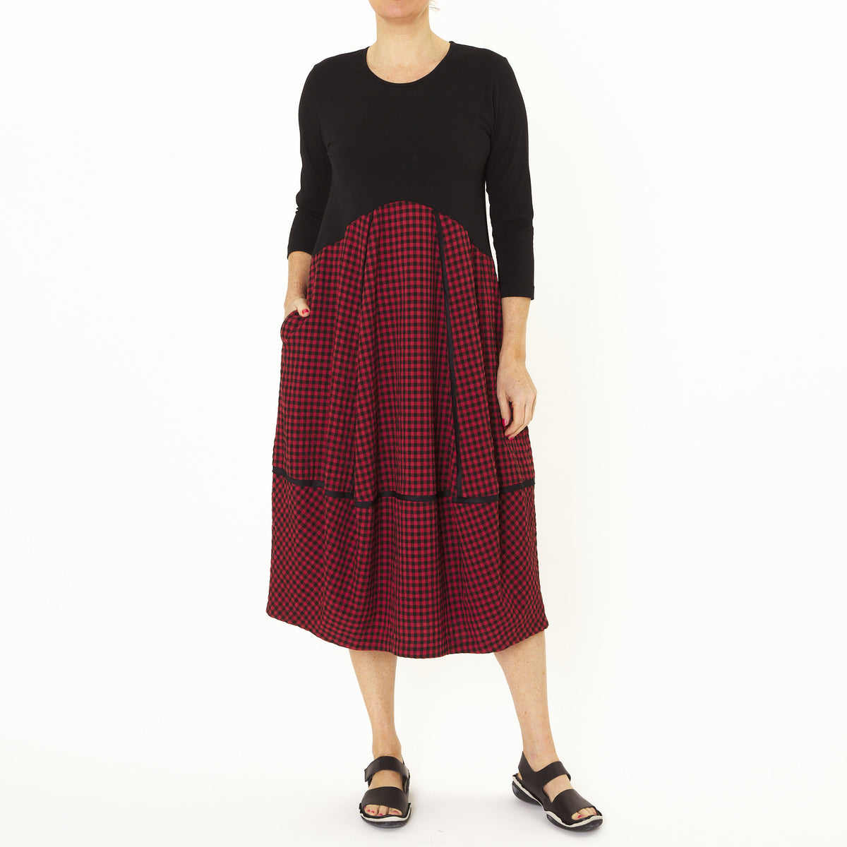 Archer Rouge Check Dress w/ 3/4 Sleeves