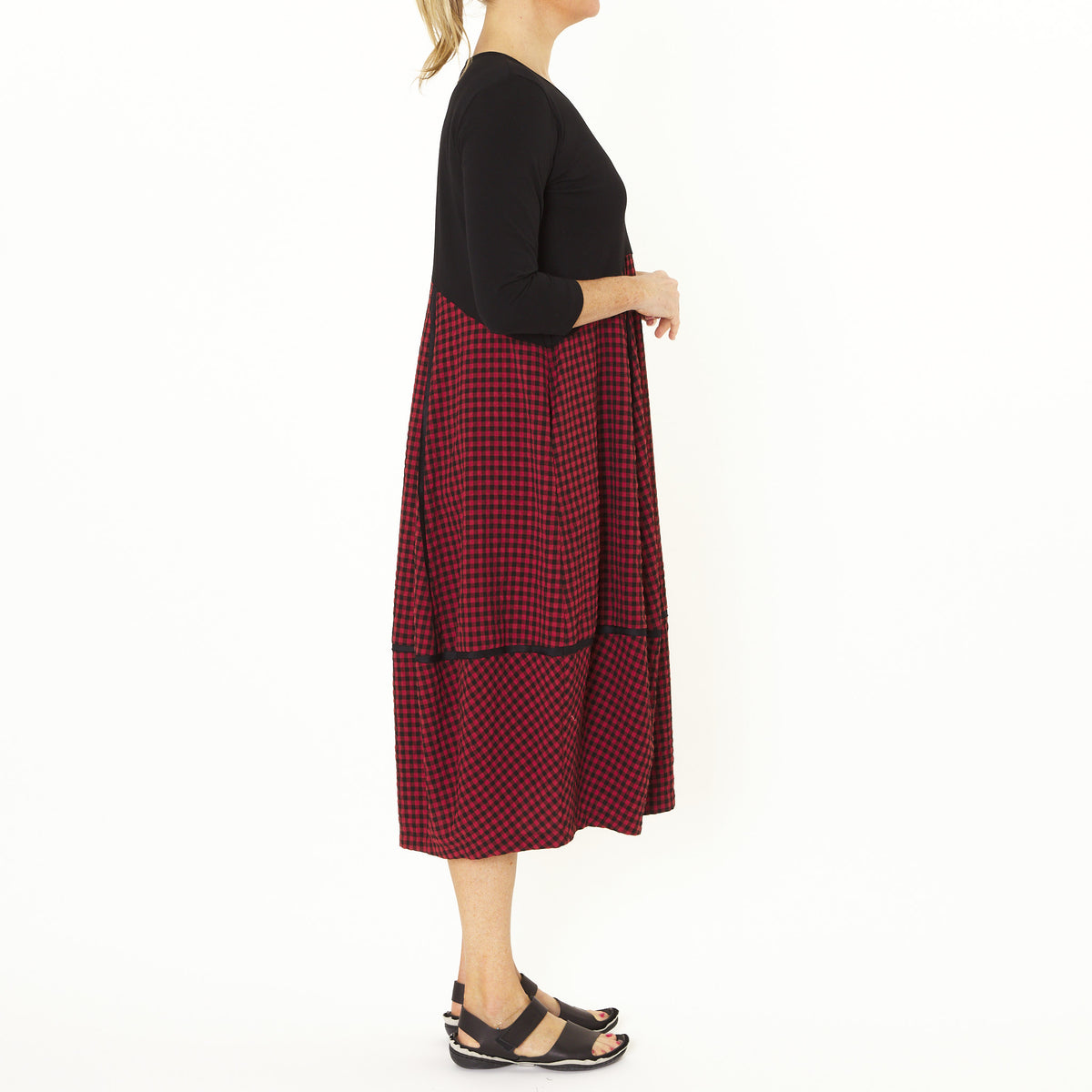 Archer Rouge Check Dress w/ 3/4 Sleeves