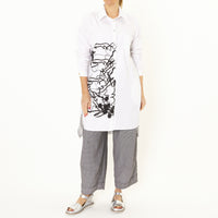 Angie White Shirt with Abstract Black Print