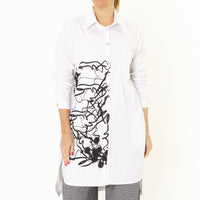 Angie White Shirt with Abstract Black Print