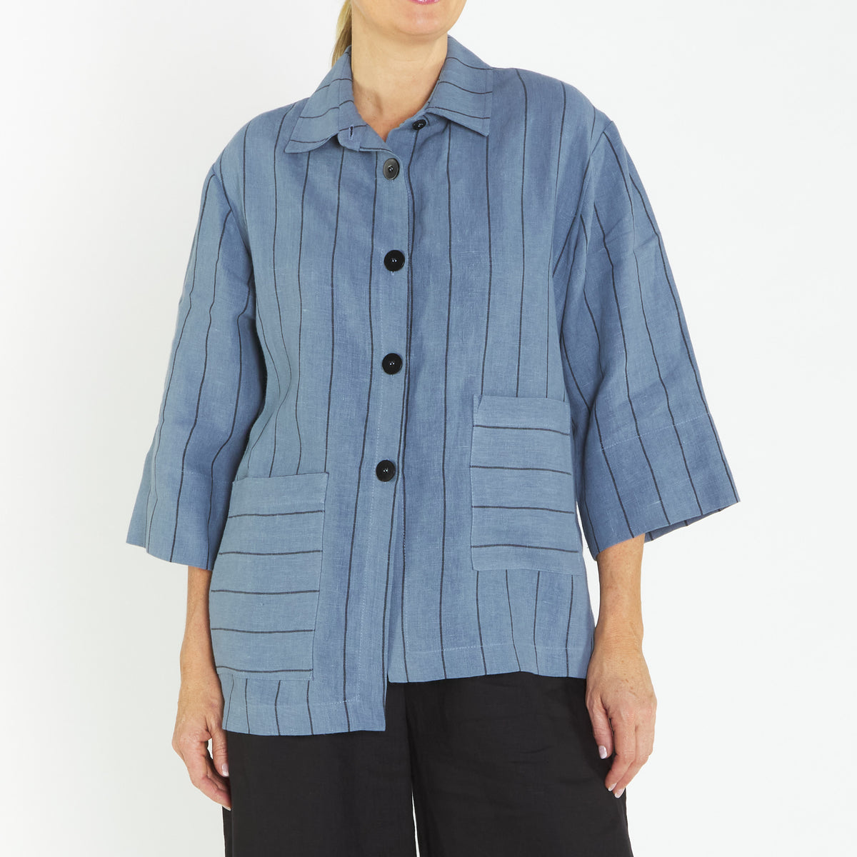 Lucy Cadet Blue Linen Jacket