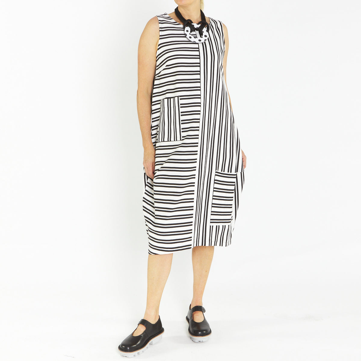 Bop Ivory Black Stripe Dress