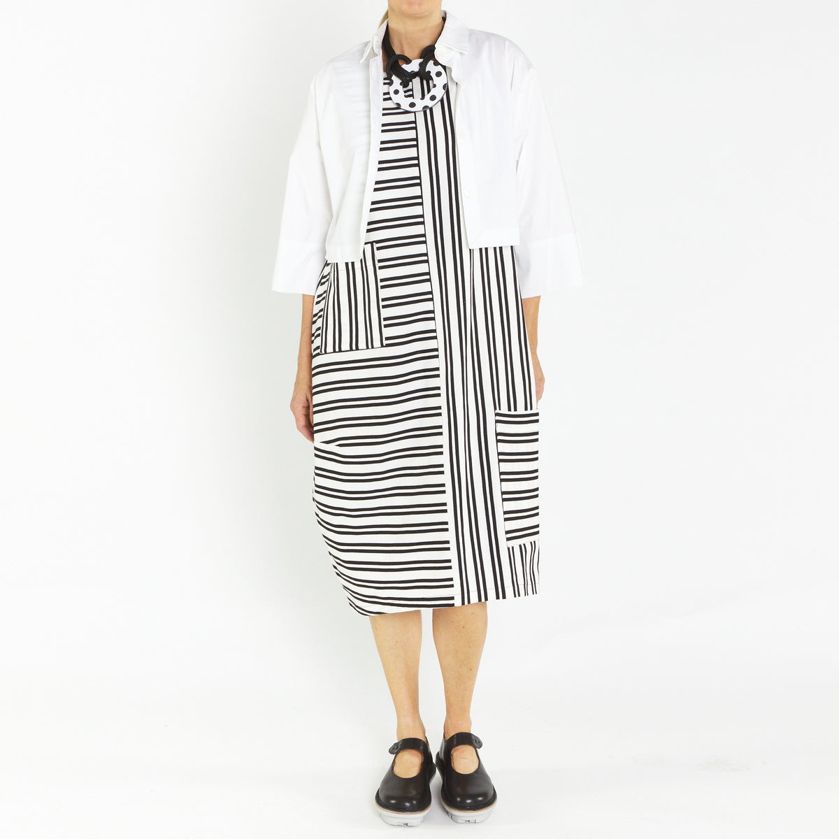 Bop Ivory Black Stripe Dress