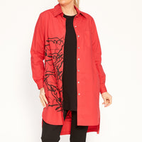 Angie Red Shirt with Abstract Black Print