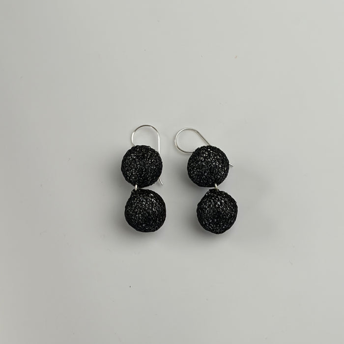 Twin Ball Small Earrings, Black