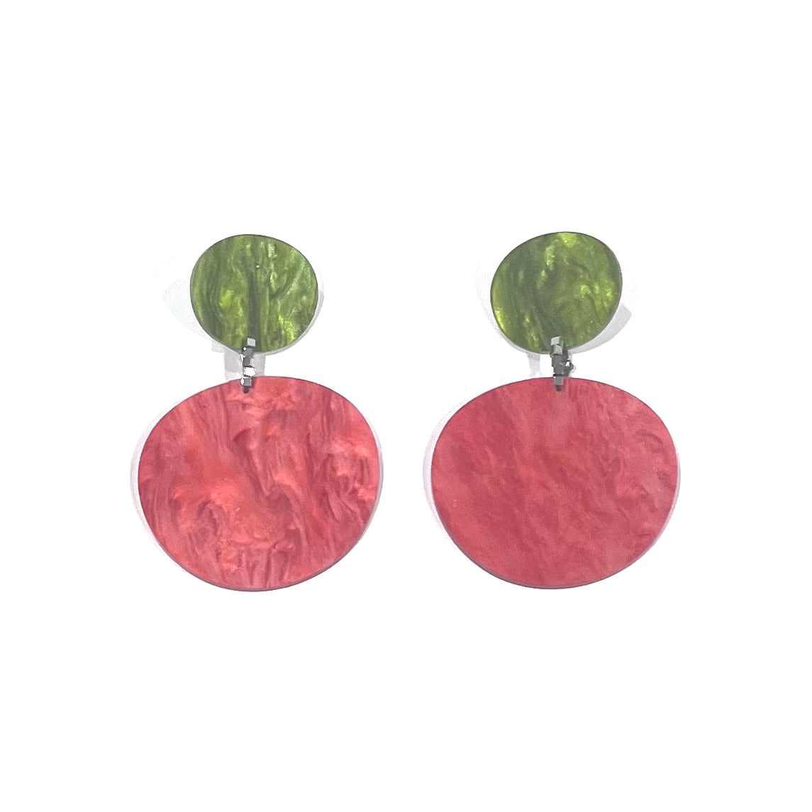CB257- Green with Orange Marble Drop Disc Earrings