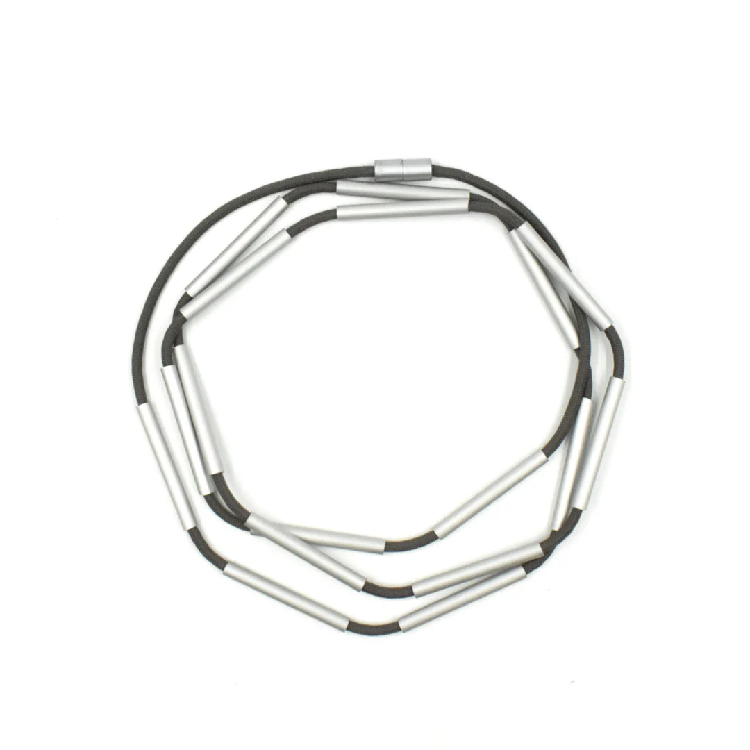 CB507 - Grey Silver Separated Bar Necklace