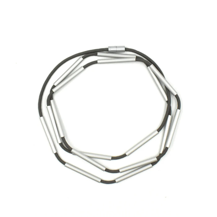 CB507 - Grey Silver Separated Bar Necklace