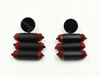 CB457 - Tube Drop Earrings in Black / Red
