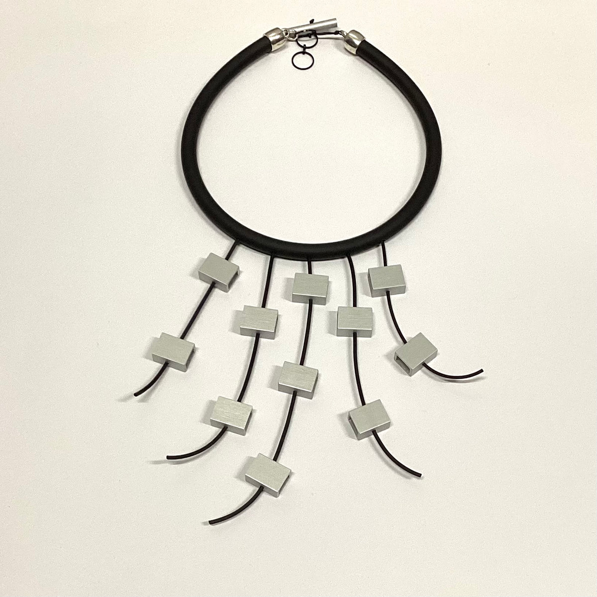 CB547-Cube Fringe Necklace, Silver