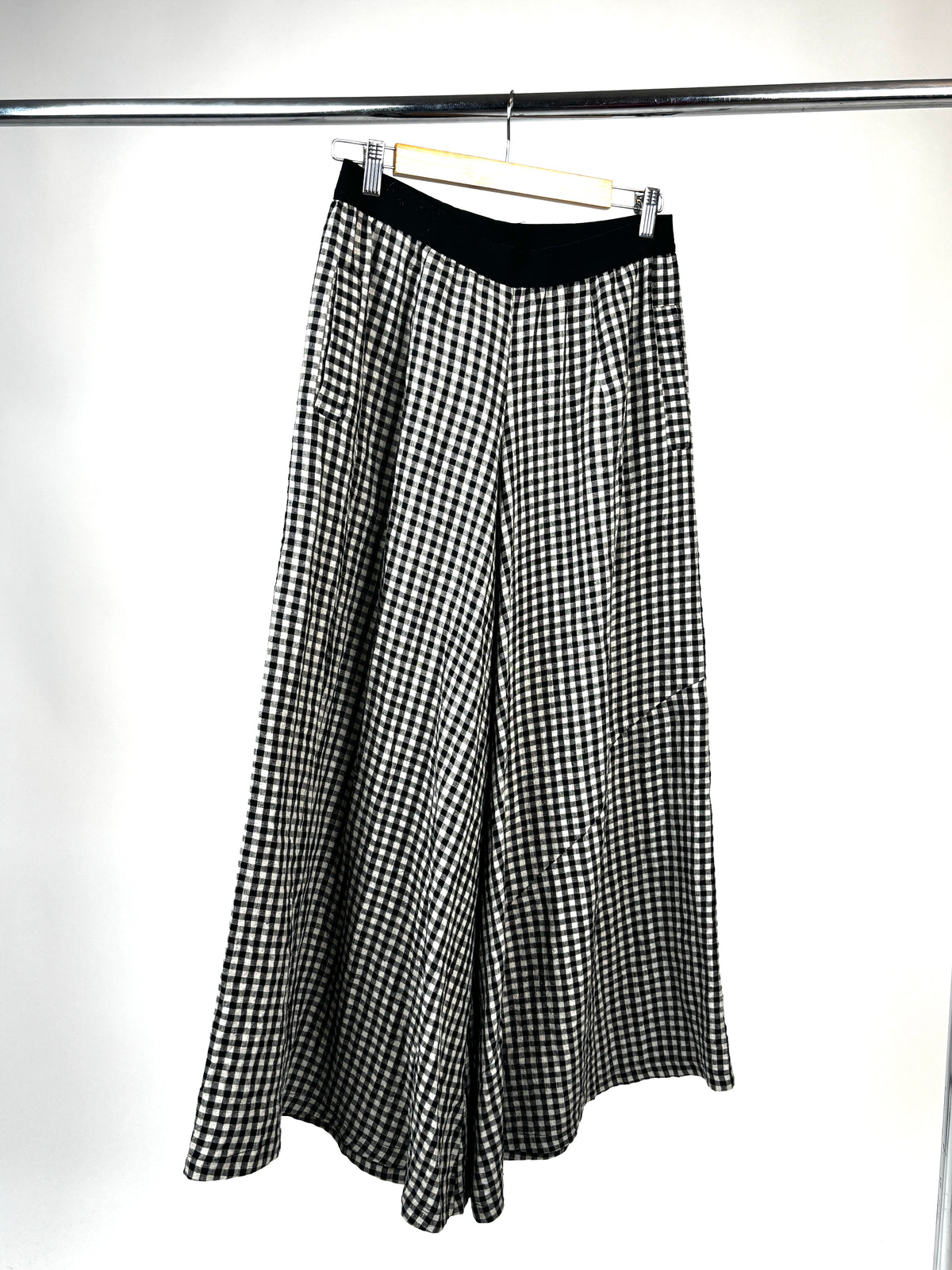 Palazzo Black Check Linen Pant