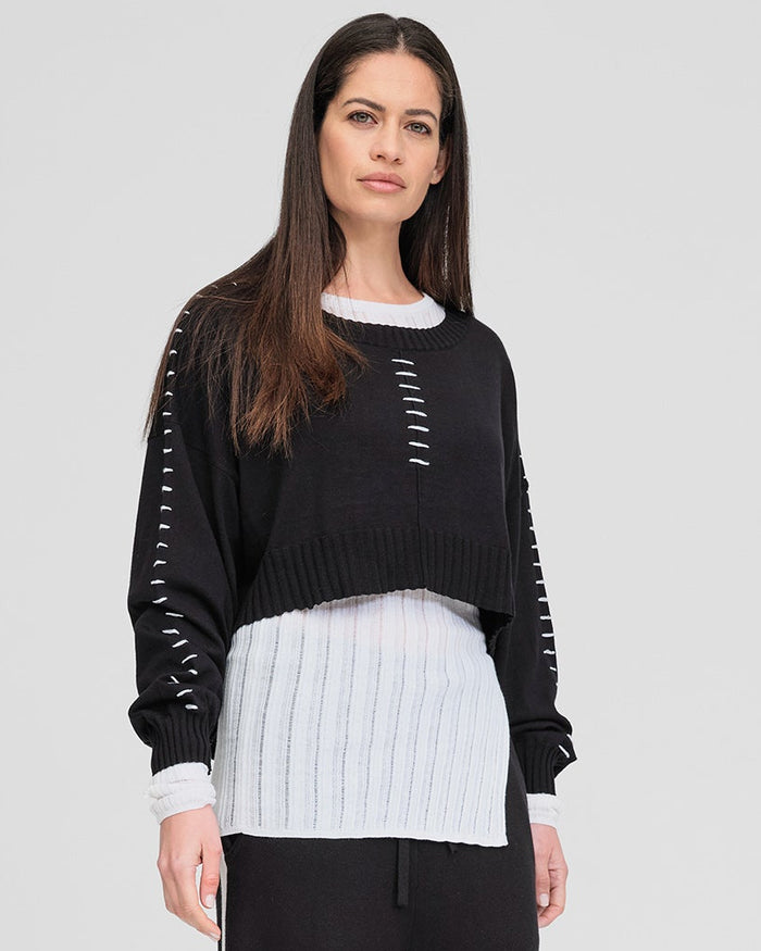 Stitched Article Sweater - Black