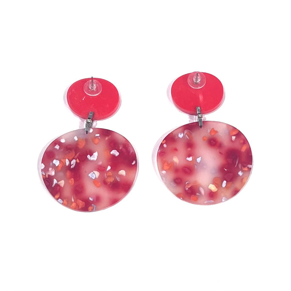 CB257-Red with Orange Marble Drop Disc Earrings